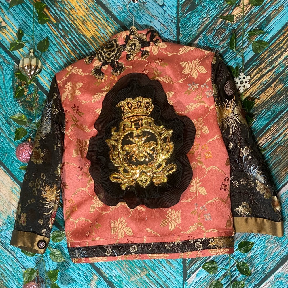 Refash Studios Upcycled Art Pink Button Down Gold… - image 4